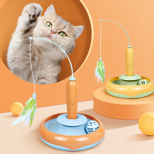 2-in-1 Interactive Cat Toy with Rotating Feather Base